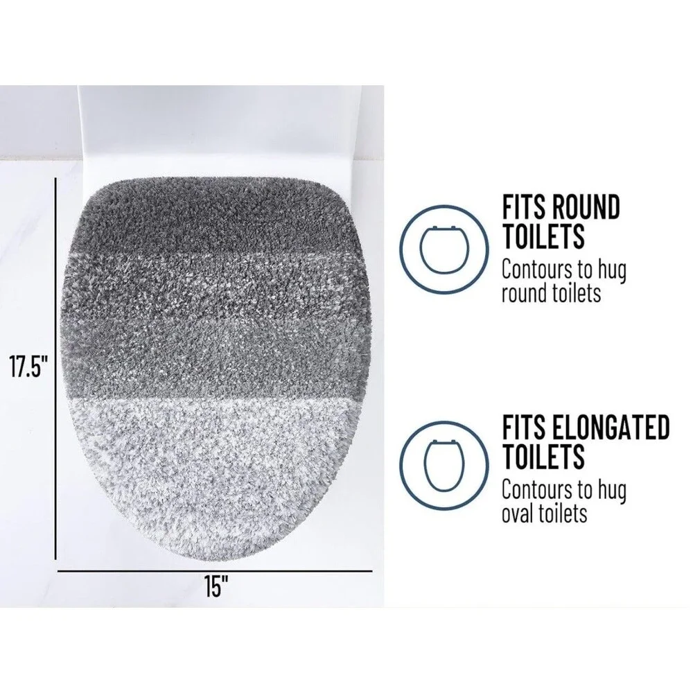 Soft Microfiber Bathroom Toilet Lid Cover Washable Gray Gradient  17.5
